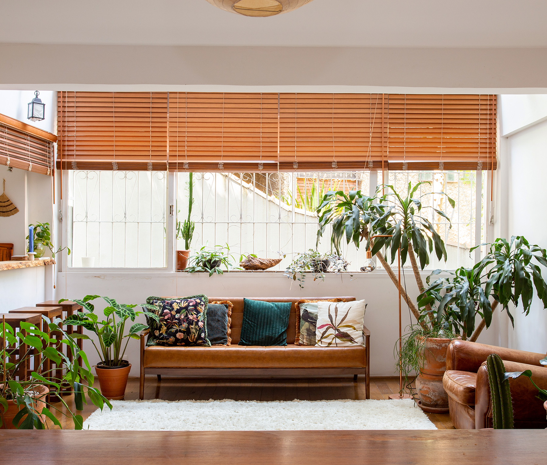 Apartamento acolhedor com plantas, cores neutras e claraboia