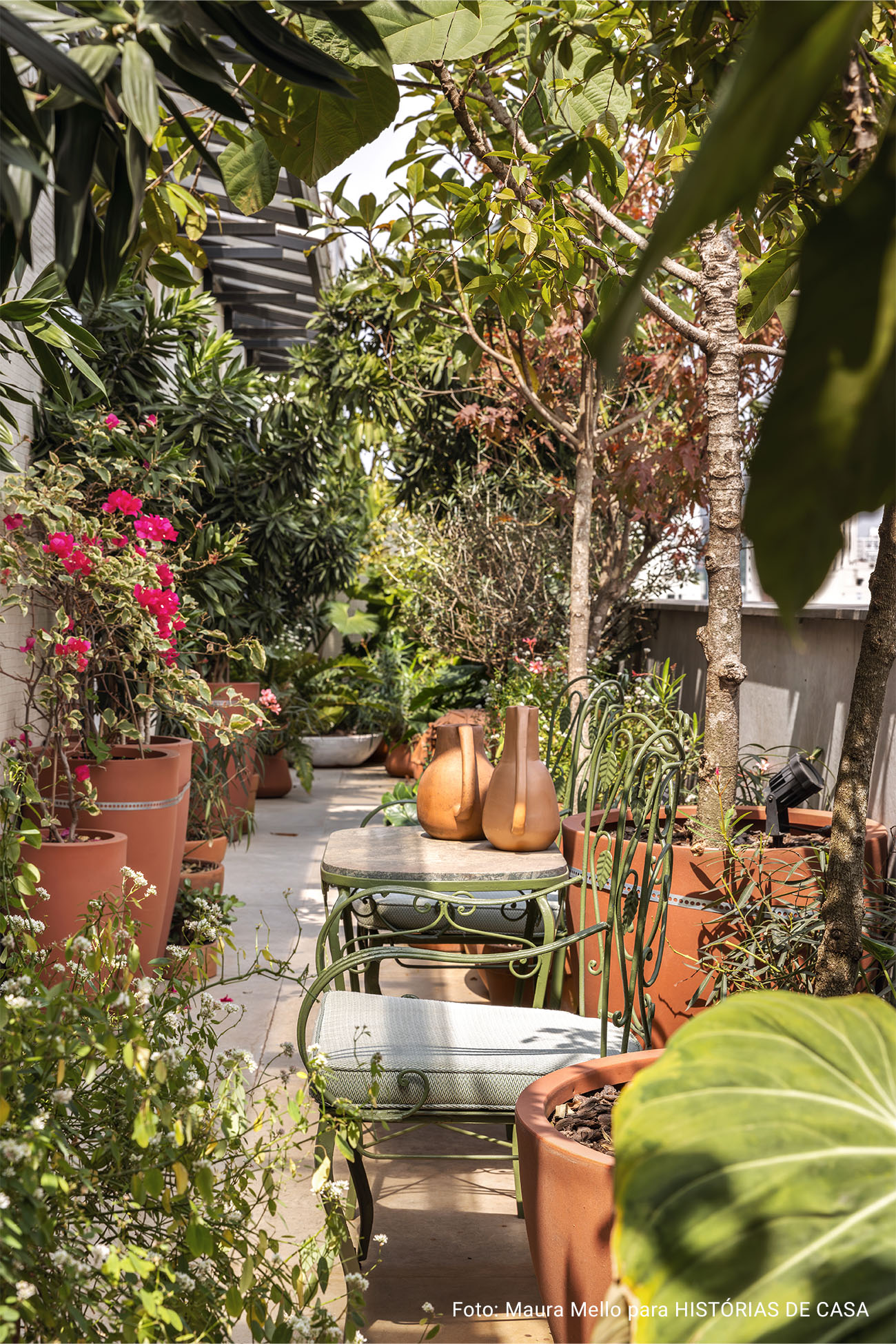 Apartamento com cozinha integrada, varanda cheia de plantas e garimpos do mundo todo